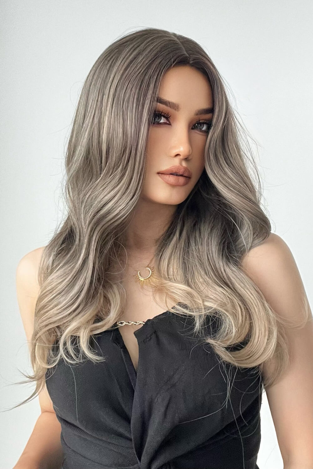13*1" Full-Machine Wigs Synthetic Long Straight 24" Ash Brown/Blonde Ombre One Size Hair Extensions by Trendsi | Fleurcouture