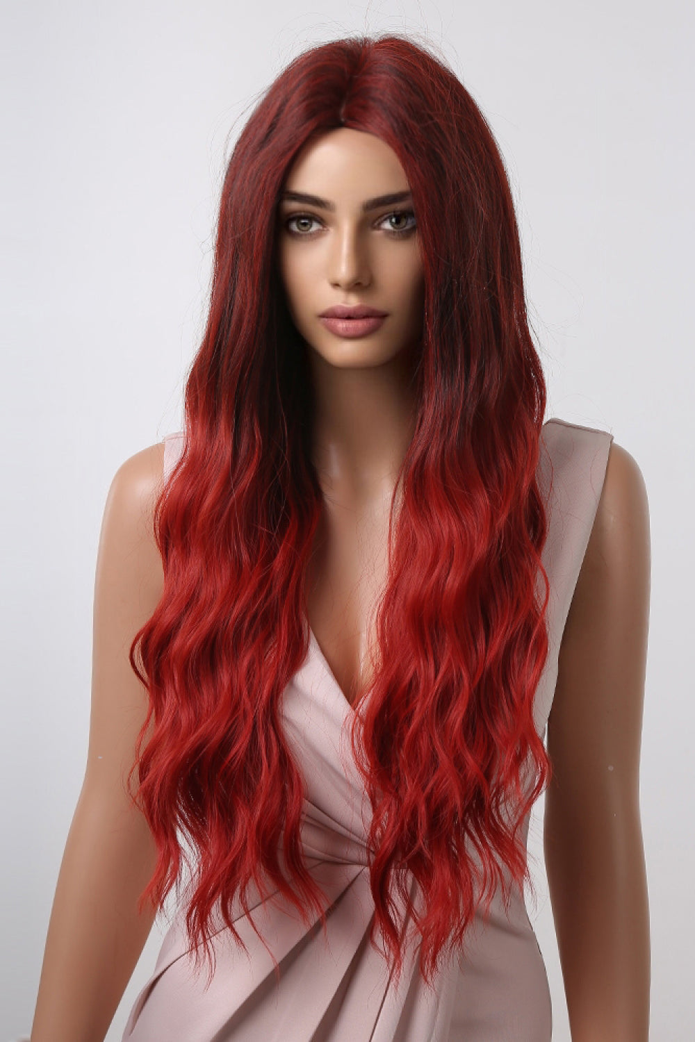13*1" Full-Machine Wigs Synthetic Long Wave 27" Red Ombre One Size Hair Extensions by Trendsi | Fleurcouture