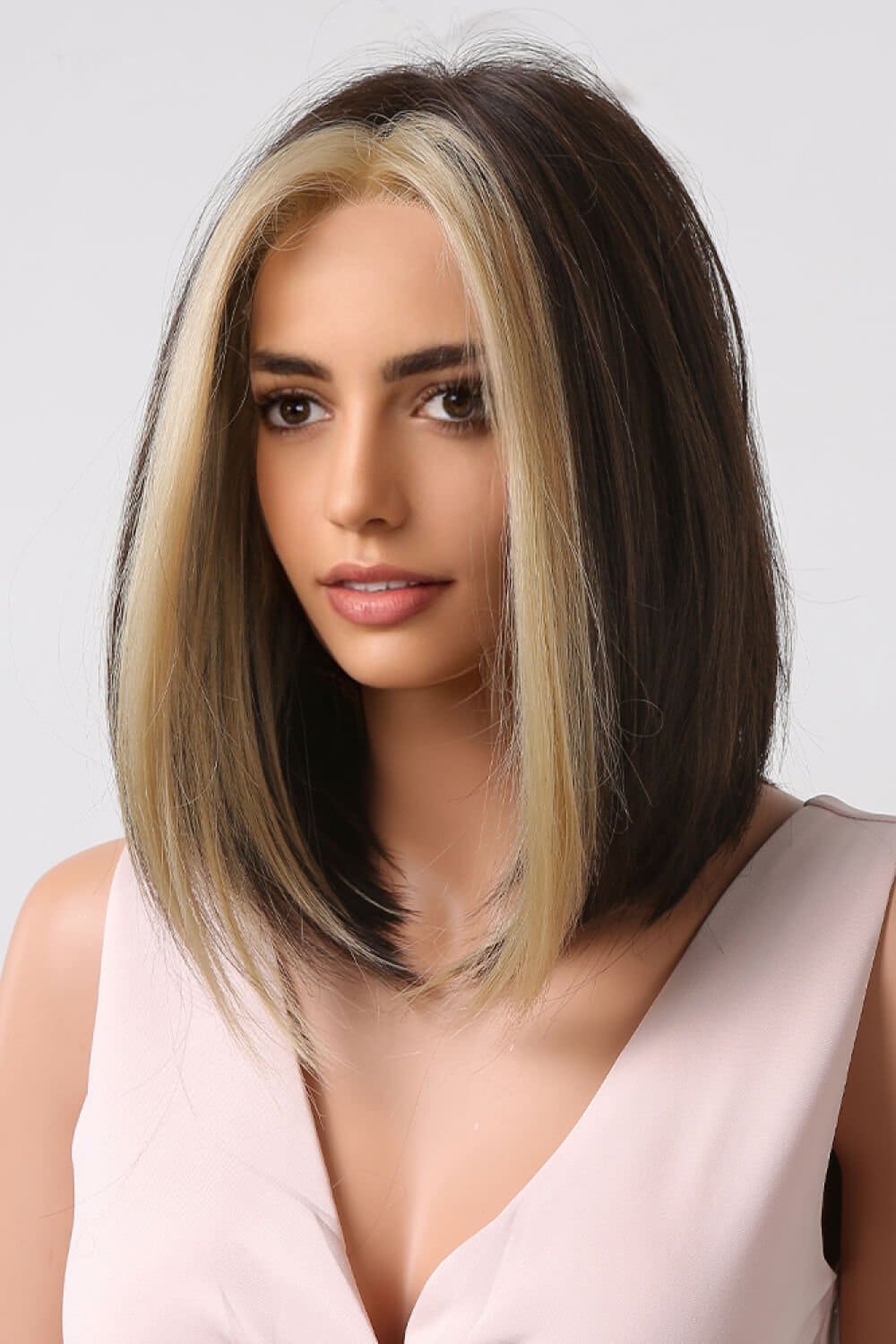 13*1" Full-Machine Wigs Synthetic Mid-length Straight 9" Brown/Blonde Money Piece One Size wigs by Trendsi | Fleurcouture