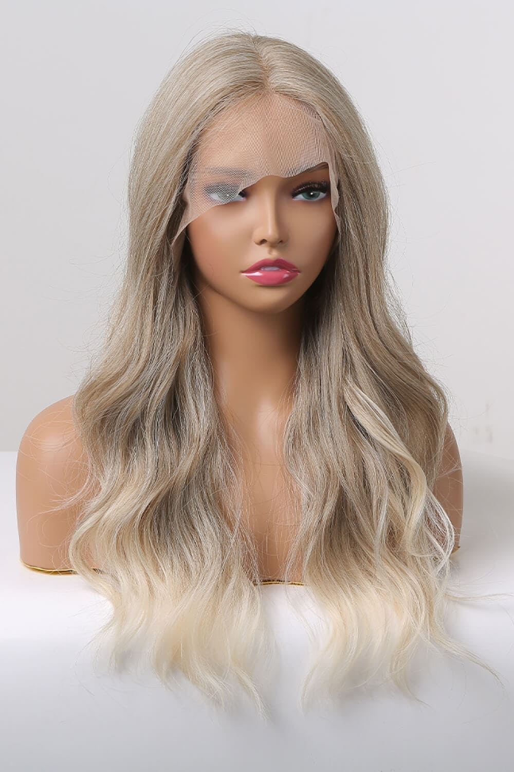 13*2" Lace Front Wigs Synthetic Long Wave 24" 150% Density in Medium Blonde Highlights Medium Blonde Highlights One Size wigs by Trendsi | Fleurcouture