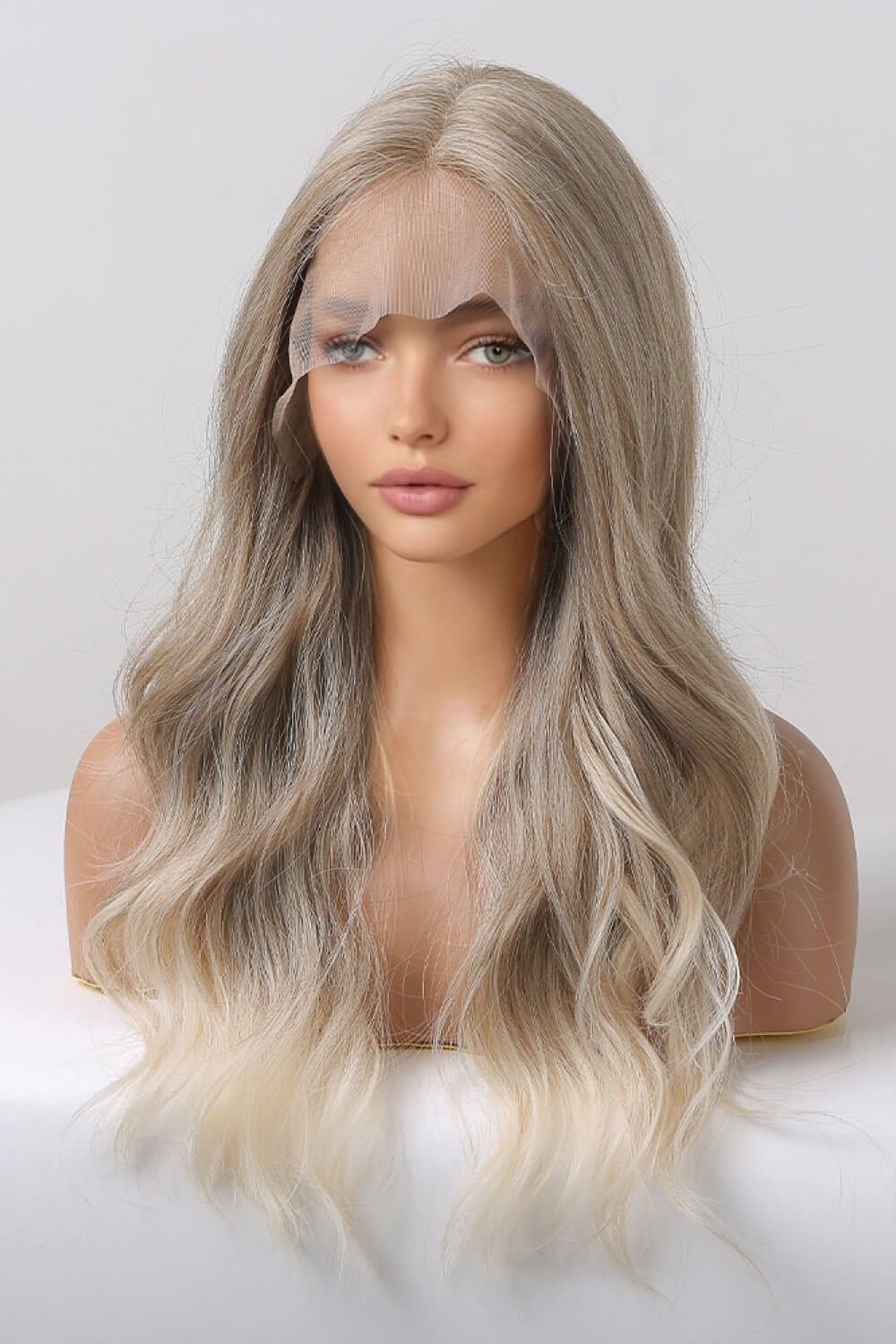 13*2" Lace Front Wigs Synthetic Long Wave 24" 150% Density in Medium Blonde Highlights Medium Blonde Highlights One Size wigs by Trendsi | Fleurcouture
