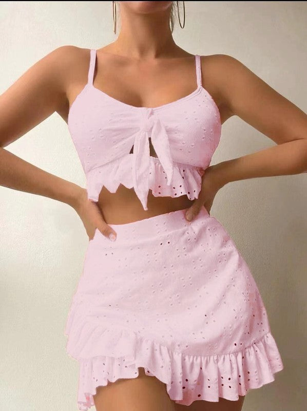 3 piece swimsuit and cover up set Pink S by Miss Sparkling | Fleurcouture