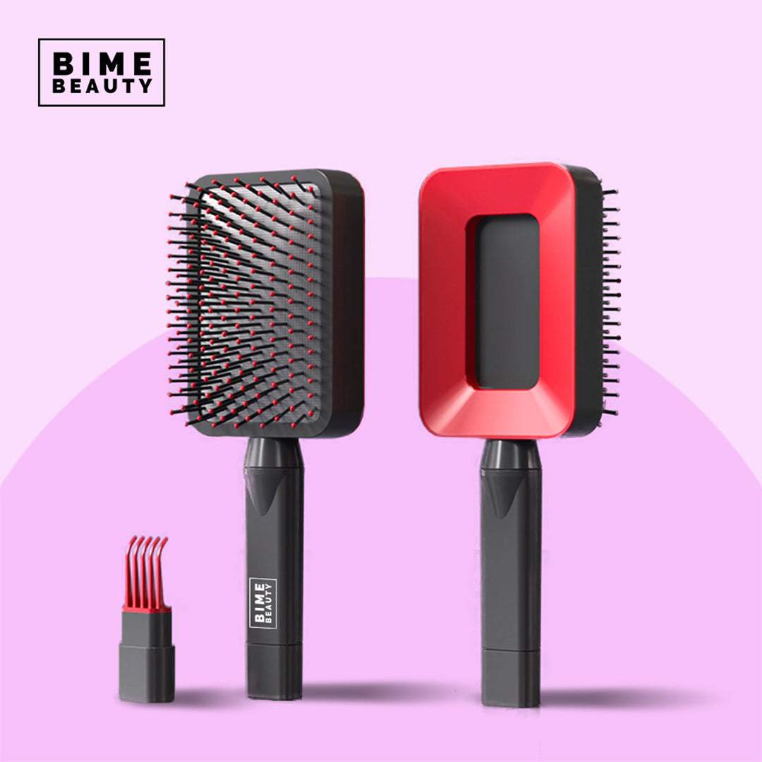 3D Self-cleaning Deluxe Rectangular Hair Brush Red Hair Combs by BimeBeauty | Fleurcouture
