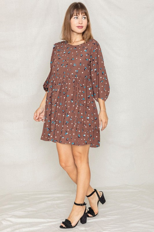 Abstract Polka Dot Bishop Sleeve Mini Dress by EG fashion | Fleurcouture