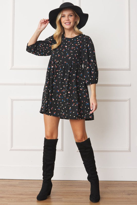 Abstract Polka Dot Bishop Sleeve Mini Dress by EG fashion | Fleurcouture