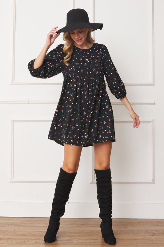 Abstract Polka Dot Bishop Sleeve Mini Dress by EG fashion | Fleurcouture