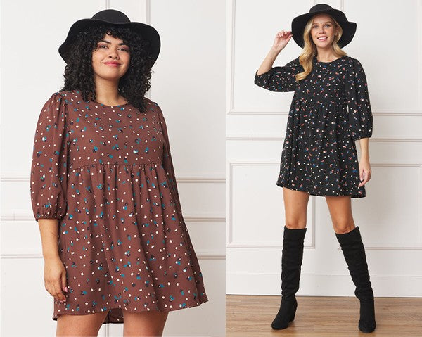 Abstract Polka Dot Bishop Sleeve Mini Dress by EG fashion | Fleurcouture