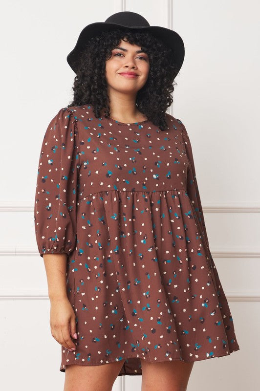 Abstract Polka Dot Bishop Sleeve Mini Dress by EG fashion | Fleurcouture