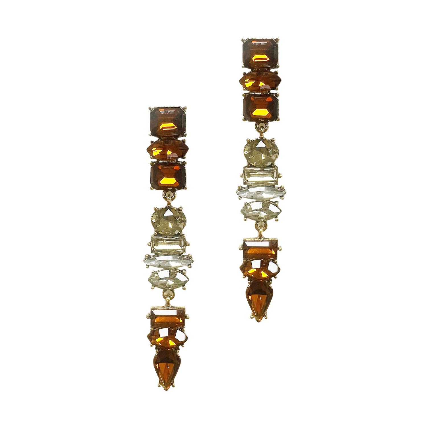 Amber Cascade Crystal Drops Brown One Size Earrings by Grace & Emma | Fleurcouture