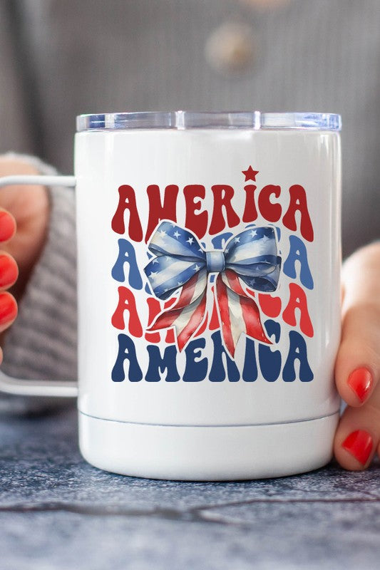 American Stack Bow Stainless Steel Cup White OS by Cali Boutique | Fleurcouture