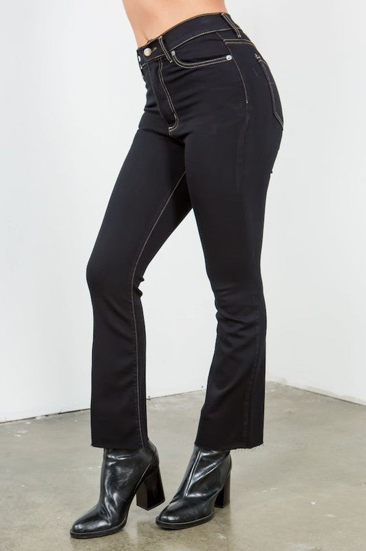 Ankle Cropped Flare Jean in Jet Black Black by GJG Denim | Fleurcouture