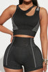Asymmetrical Neck Striped Tank and Shorts Active Set Black S Activewear by Trendsi | Fleurcouture