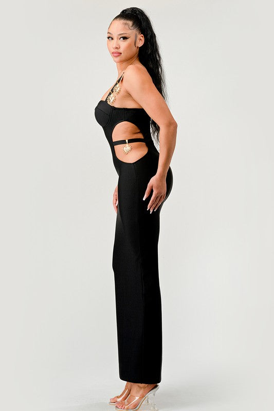 Athina Gold Hearts Cut Out Bandage Dress BLACK by Athina | Fleurcouture