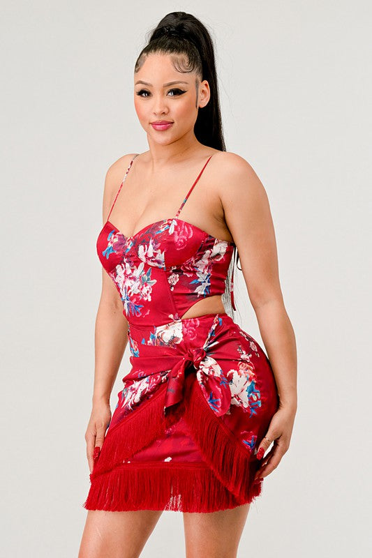 Athina Kimono floral print mini dress MULTI RED by Athina | Fleurcouture