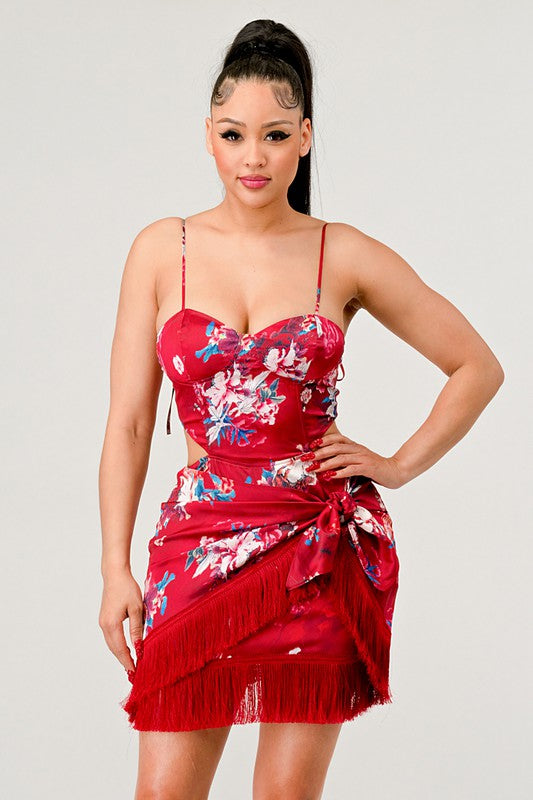 Athina Kimono floral print mini dress MULTI RED by Athina | Fleurcouture