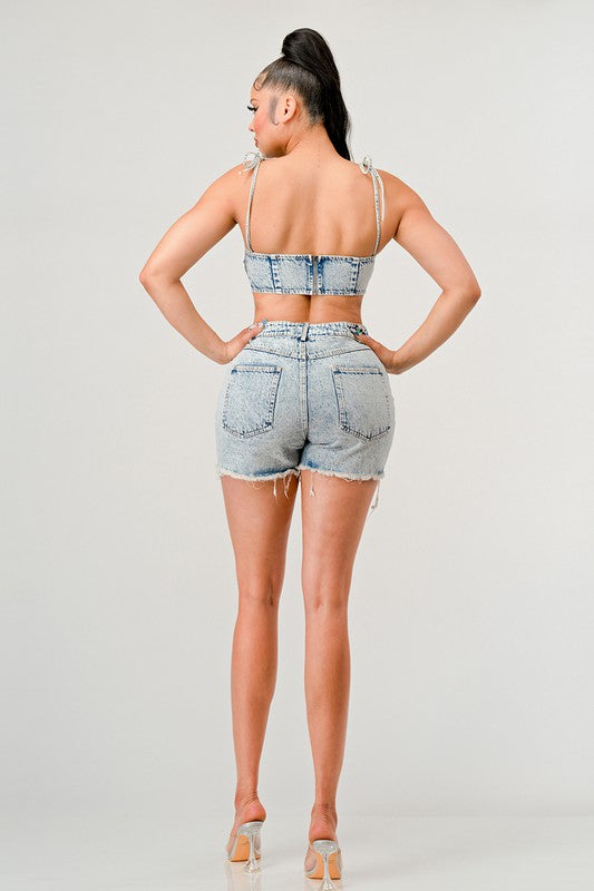 ATHINA No strings attached distressed denim set DENIM by Athina | Fleurcouture