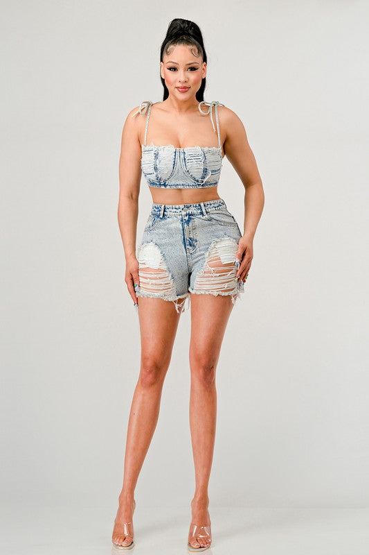 ATHINA No strings attached distressed denim set DENIM by Athina | Fleurcouture