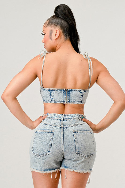 ATHINA No strings attached distressed denim set DENIM by Athina | Fleurcouture