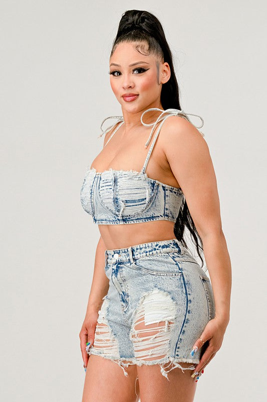 ATHINA No strings attached distressed denim set DENIM by Athina | Fleurcouture