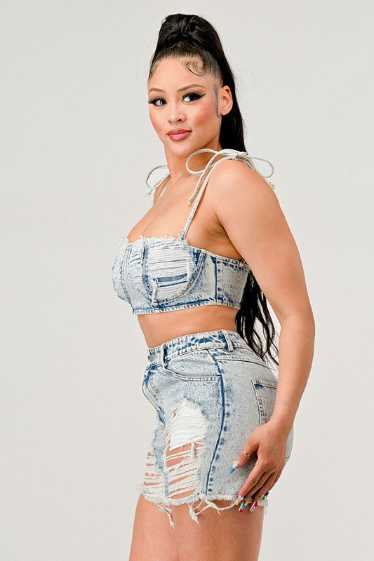 ATHINA No strings attached distressed denim set DENIM by Athina | Fleurcouture