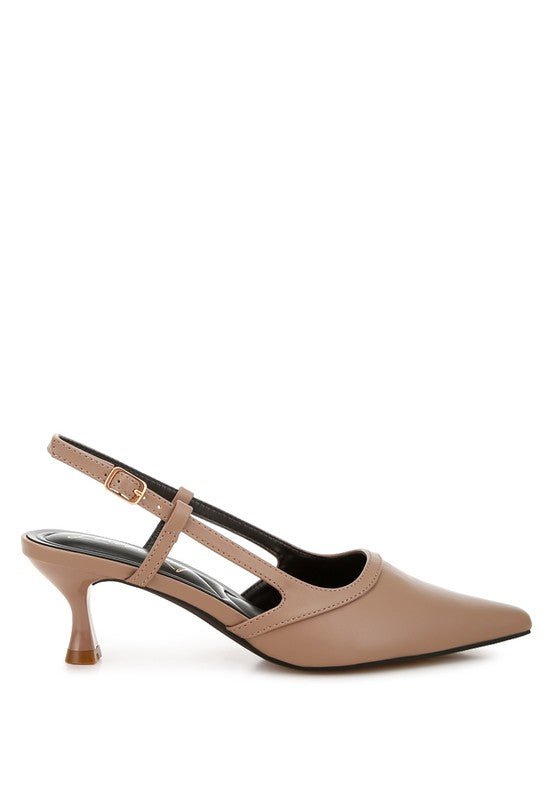 Axton Kitten Heel Slingback Sandals Taupe by Rag Company | Fleurcouture