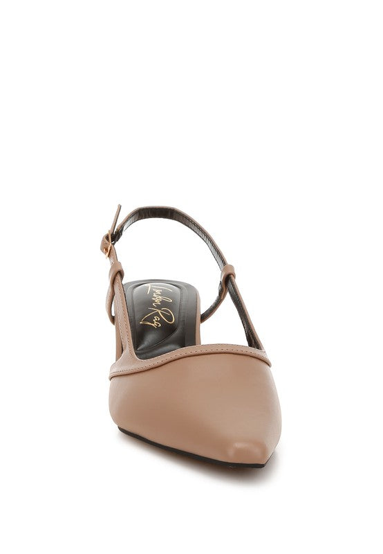 Axton Kitten Heel Slingback Sandals Taupe by Rag Company | Fleurcouture