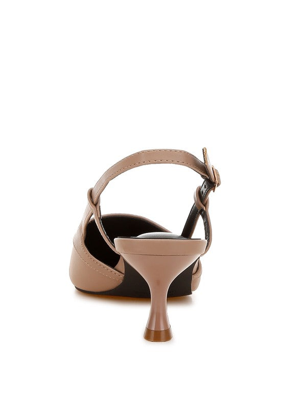 Axton Kitten Heel Slingback Sandals Taupe by Rag Company | Fleurcouture