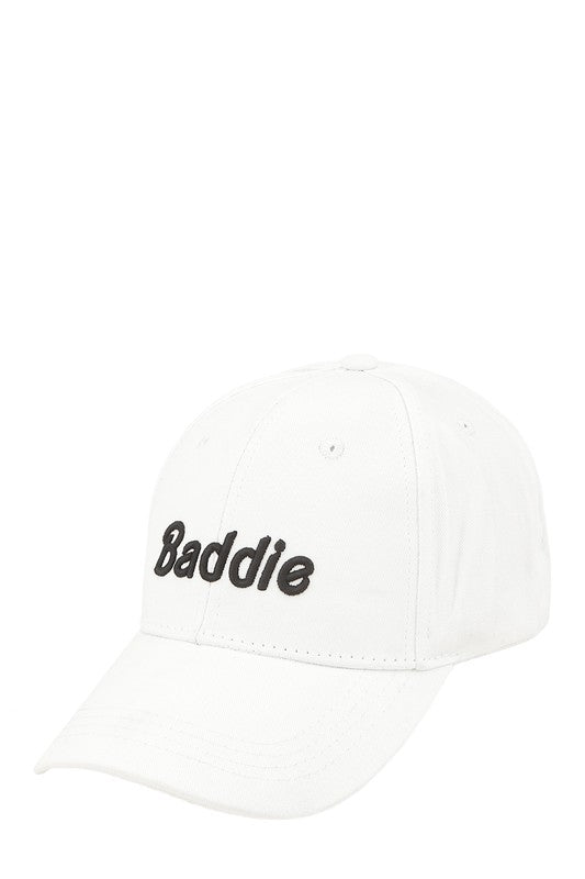 BADDIE Embroidery Cotton Cap WHITE OS by ICCO ACCESSORIES | Fleurcouture