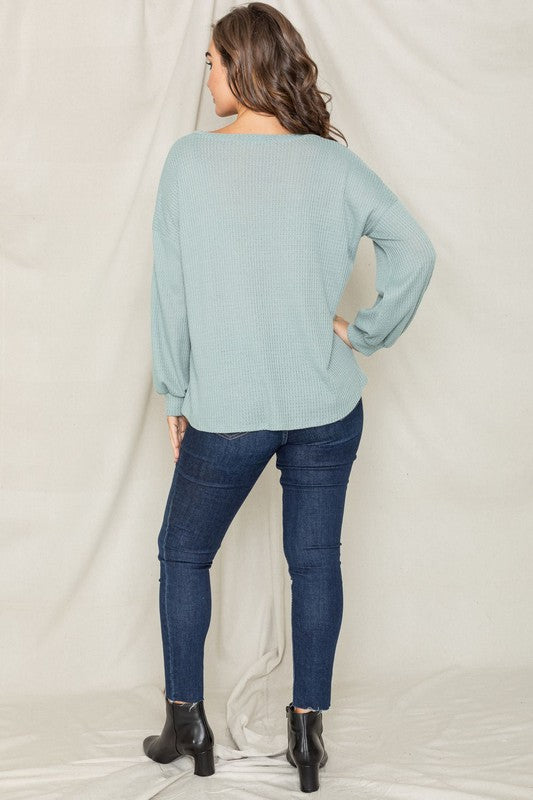 Balloon Sleeve V Neck Top by EG fashion | Fleurcouture