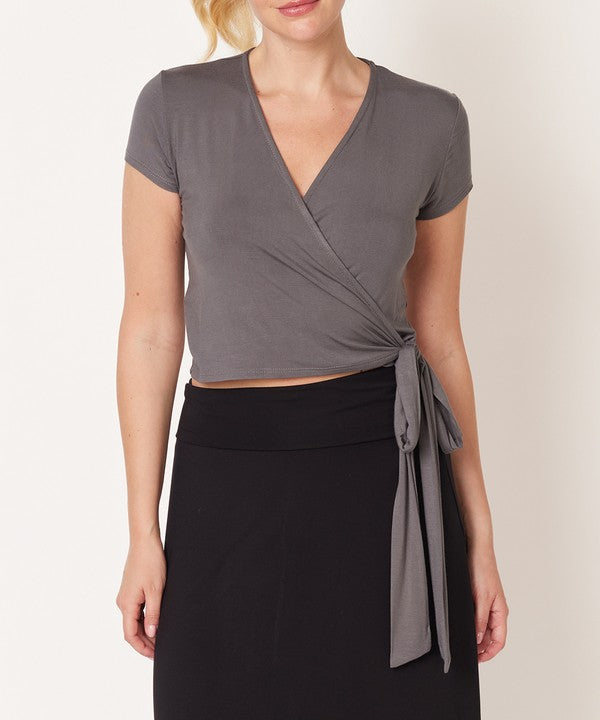 BAMBOO WRAP CROP CAM SLV DULL GREY S by Fabina | Fleurcouture