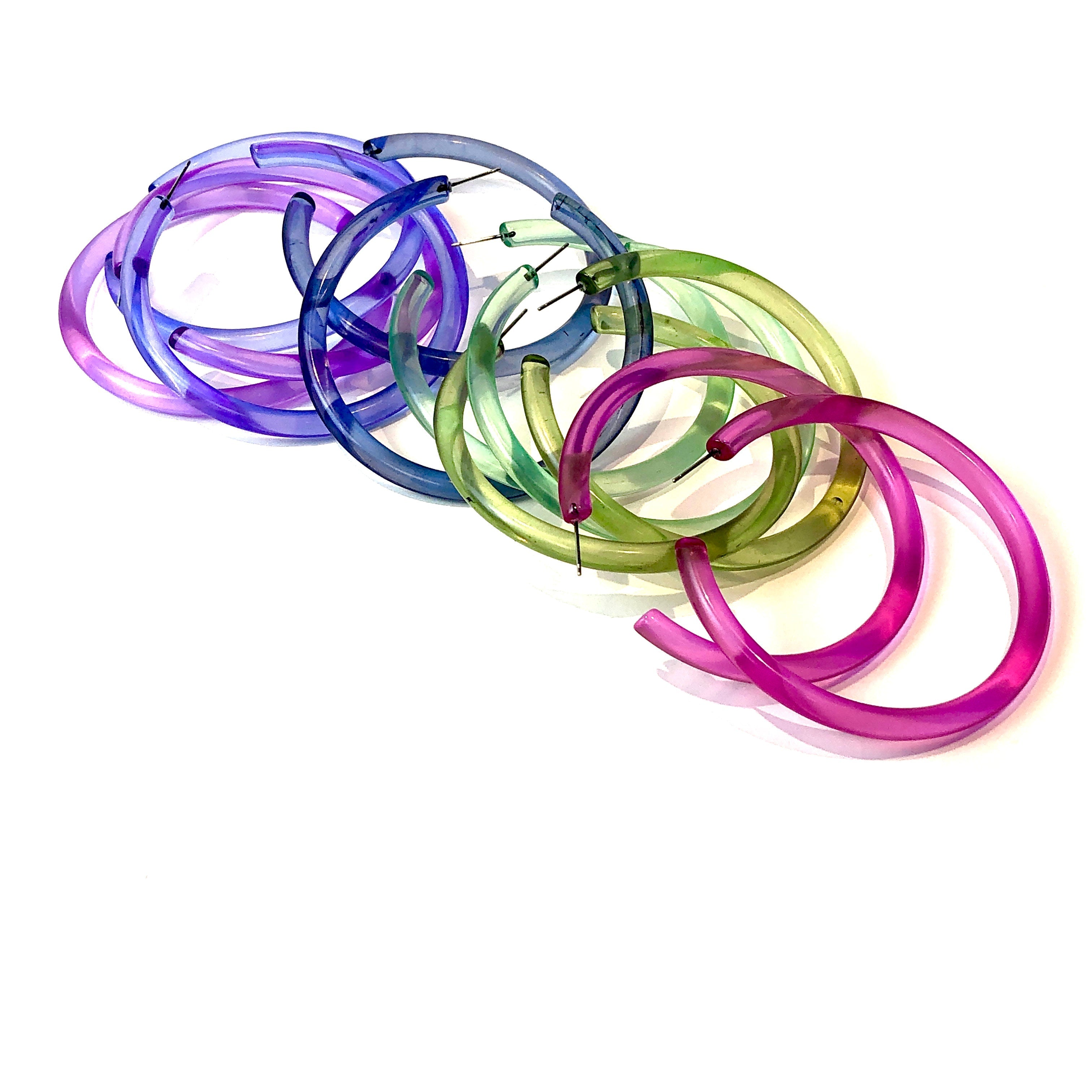 Bangle Lucite Hoop Earrings - 3 Inch Bangle Hoop Earrings by Leetie Lovendale | Fleurcouture