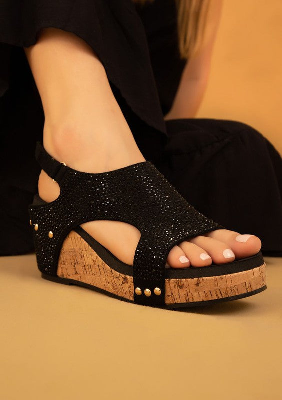 BARBARA RHINESTONE COVERED WEDGES Black Crystal 6 by Maker&