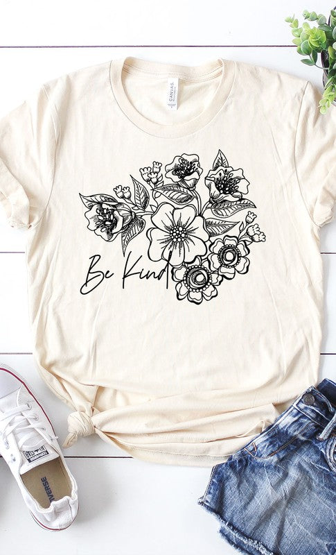 Be Kind Floral Boho Graphic Tee PLUS Cream XXL by Kissed Apparel | Fleurcouture