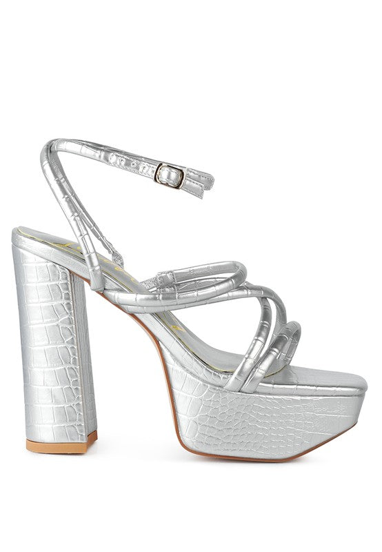 BEAM TIPS STRAPPY PLATFORM CHUNKY HIGH HEELS Silver 6 by Rag Company | Fleurcouture