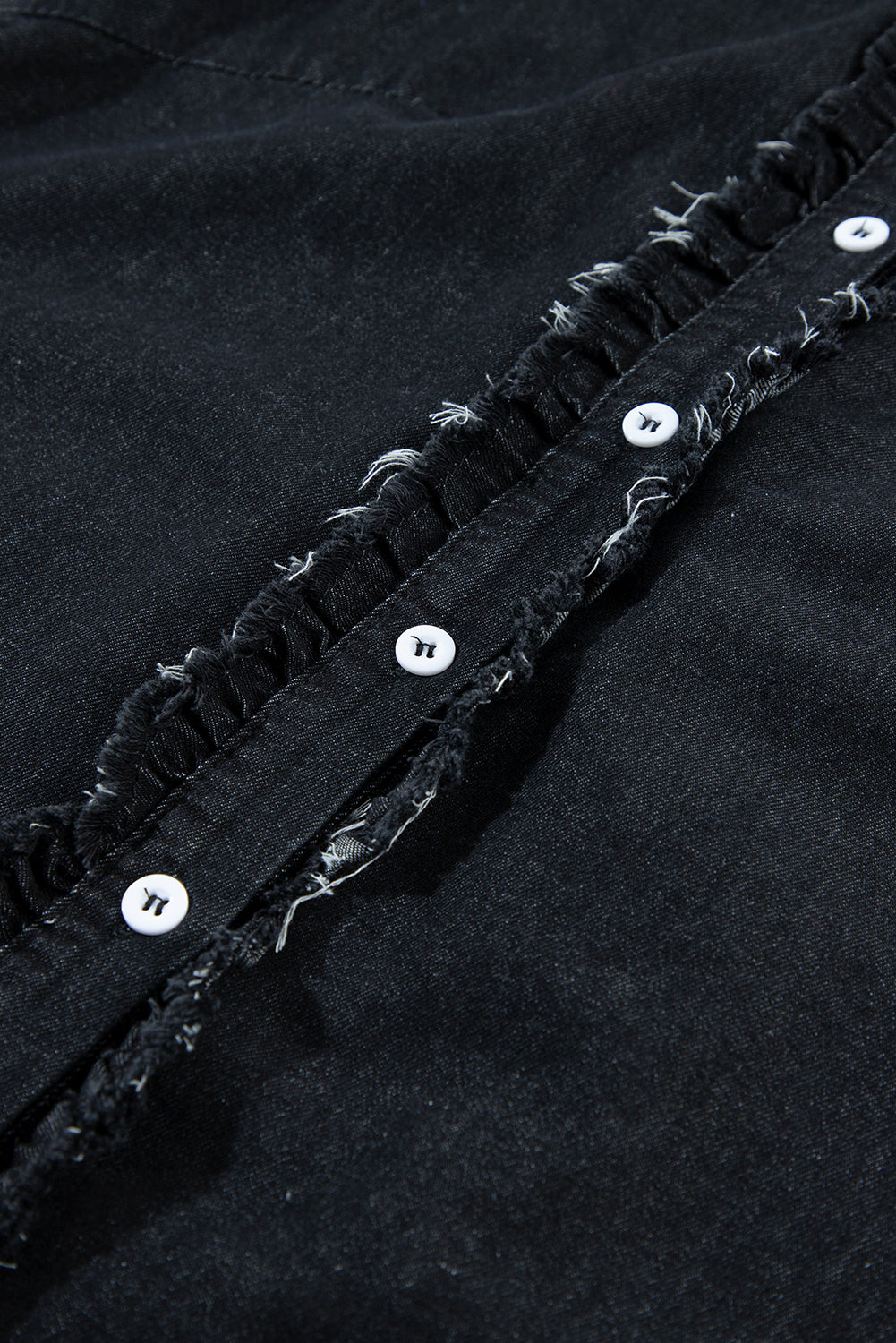 Beau Blue Button Front Ruffled Flutter Frayed Denim Top 100%Cotton Tops/Tops & Tees by Fleurcouture | Fleurcouture