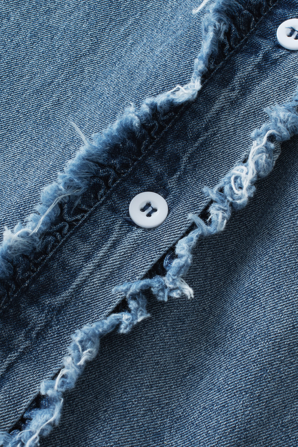 Beau Blue Button Front Ruffled Flutter Frayed Denim Top 100%Cotton Tops/Tops & Tees by Fleurcouture | Fleurcouture