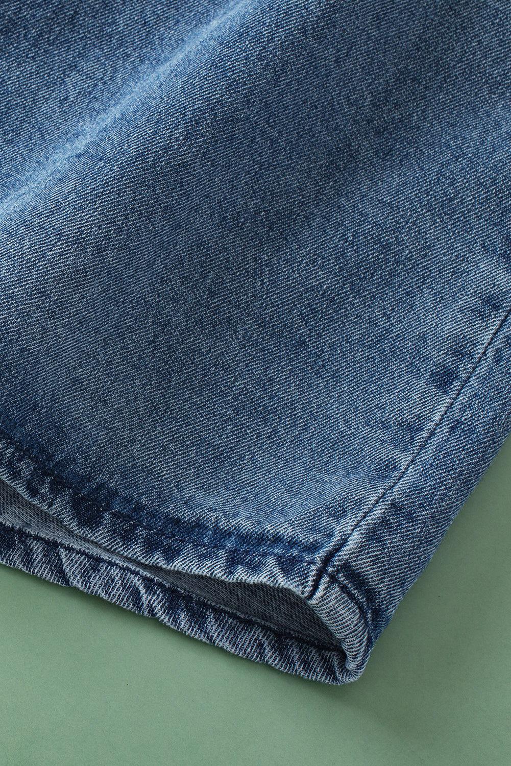 Beau Blue Button Front Ruffled Flutter Frayed Denim Top 100%Cotton Tops/Tops & Tees by Fleurcouture | Fleurcouture