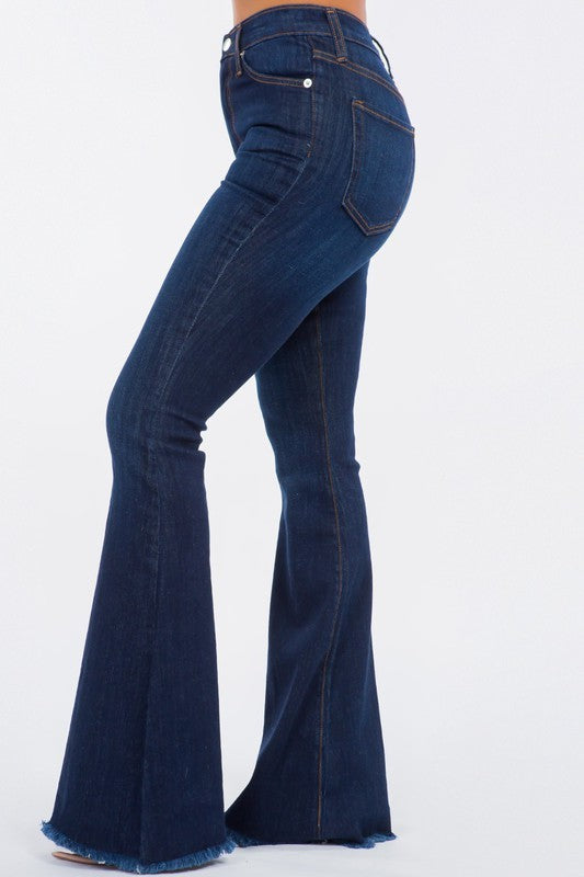 Bell Bottom Jean in Dark Denim Dark Blue by GJG Denim | Fleurcouture