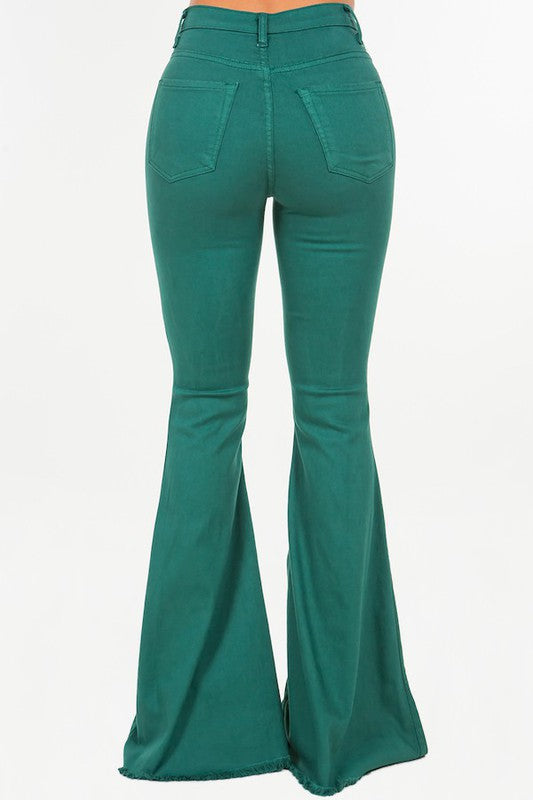 Bell Bottom Jean in Hunter Geen Green by GJG Denim | Fleurcouture