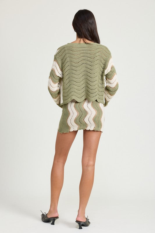 BELL SLEEVE SWEATER CARDIGAN SAGE by Emory Park | Fleurcouture