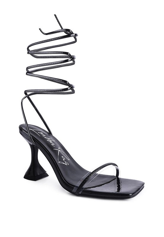 BITEN BERRY SPOOL HEELED LACE UP SANDAL by Rag Company | Fleurcouture