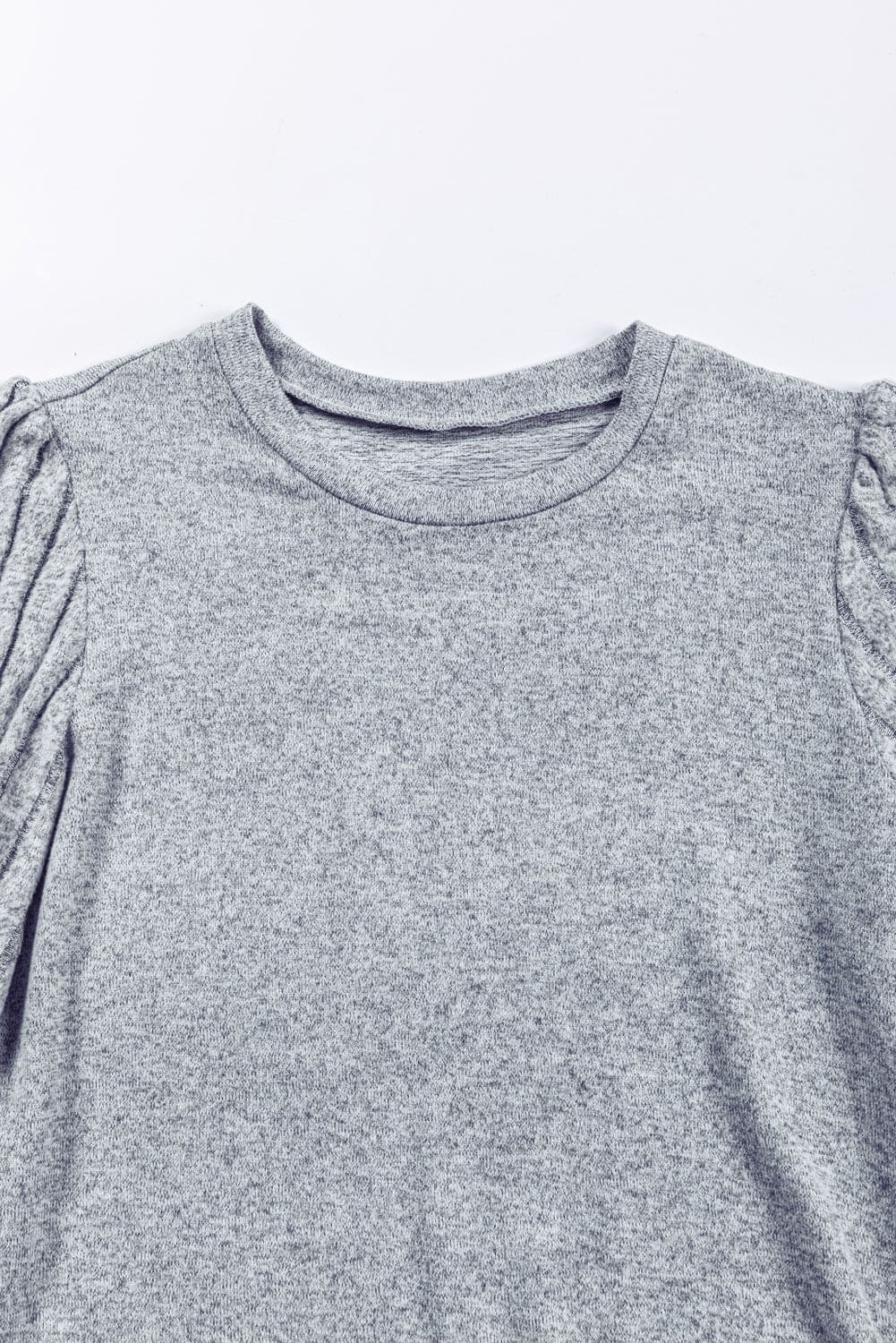 Black Contrast Ribbed Bishop Sleeve Top 95%Polyester+5%Elastane Tops by Fleurcouture | Fleurcouture