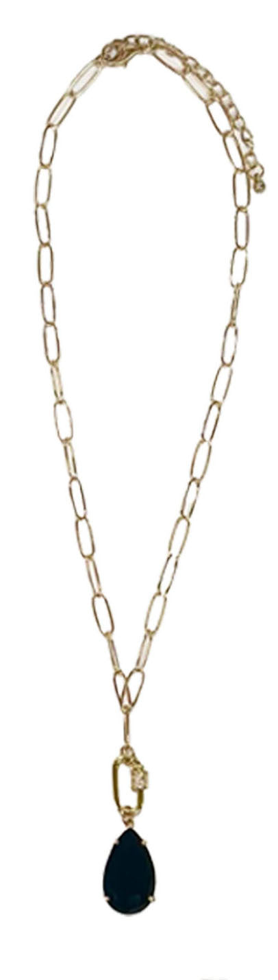 Black Crystal Drop Necklace Black One Size Necklace by Grace & Emma | Fleurcouture