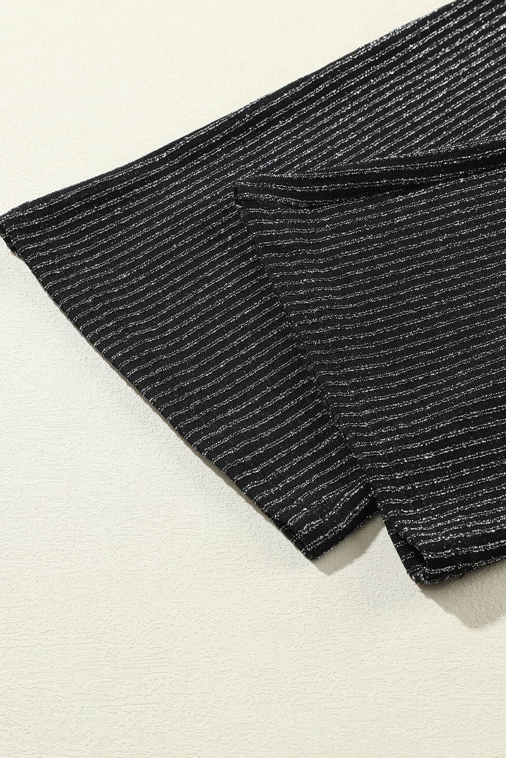 Black Metallic Ribbed Cardigan and Flare Pants Outfit Black 65%Polyamide+30%Metallized fibres+5%Elastane Two Piece Sets by Fleurcouture | Fleurcouture