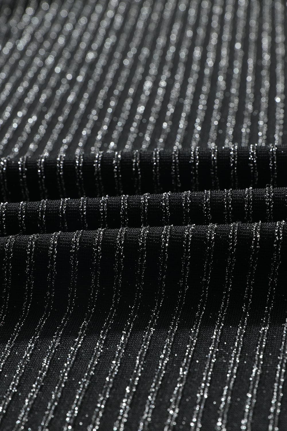 Black Metallic Ribbed Cardigan and Flare Pants Outfit Black 65%Polyamide+30%Metallized fibres+5%Elastane Two Piece Sets by Fleurcouture | Fleurcouture