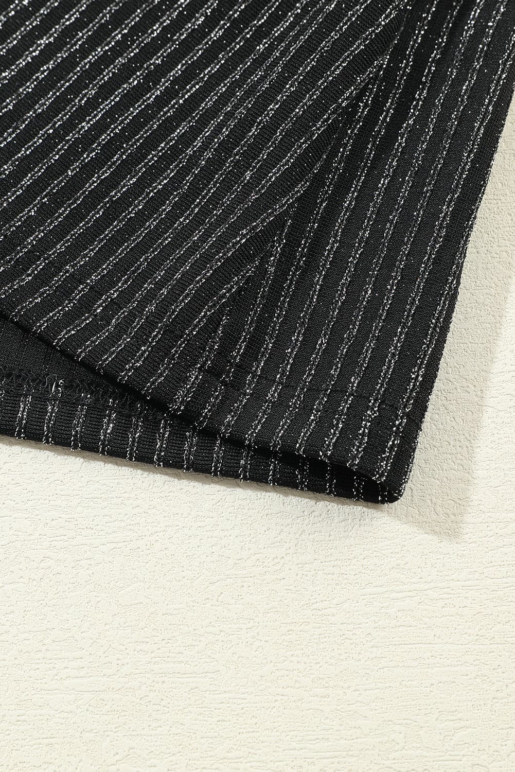 Black Metallic Ribbed Cardigan and Flare Pants Outfit Black 65%Polyamide+30%Metallized fibres+5%Elastane Two Piece Sets by Fleurcouture | Fleurcouture