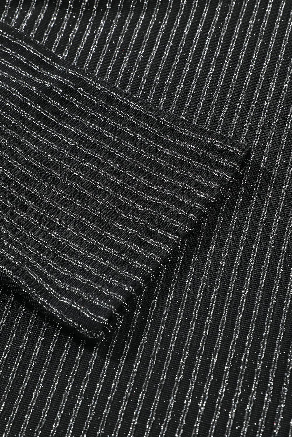 Black Metallic Ribbed Cardigan and Flare Pants Outfit Black 65%Polyamide+30%Metallized fibres+5%Elastane Two Piece Sets by Fleurcouture | Fleurcouture