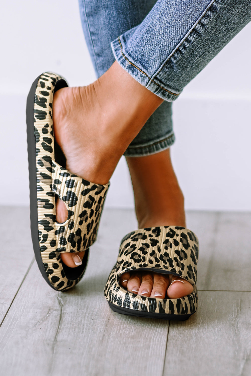 Black Print Thick Sole Slip On Slippers Shoes & Bags/Slippers by Fleurcouture | Fleurcouture