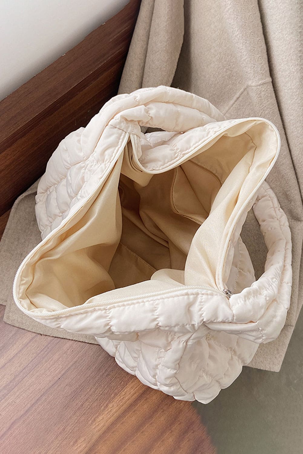 Black Quilted Zipper Large Shoulder Bag ONE SIZE 100%Polyester Shoes & Bags by Fleurcouture | Fleurcouture