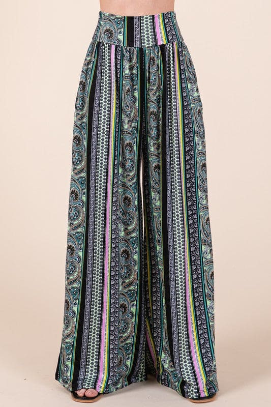 Boho. Print Wide Leg Pants with Pockets Boho Print Bottoms by Orange Farm Clothing | Fleurcouture